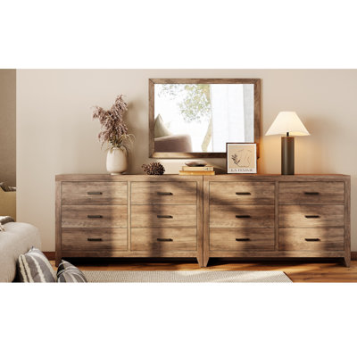 106" Rustic Brown Dresser Set With 12 Drawers (2-Piece)