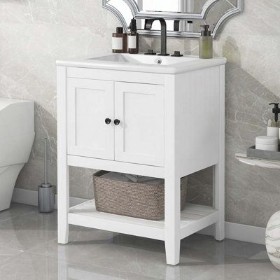 Meuble-lavabo 24 po avec lavabo en céramique et cadre ouvert en bois massif