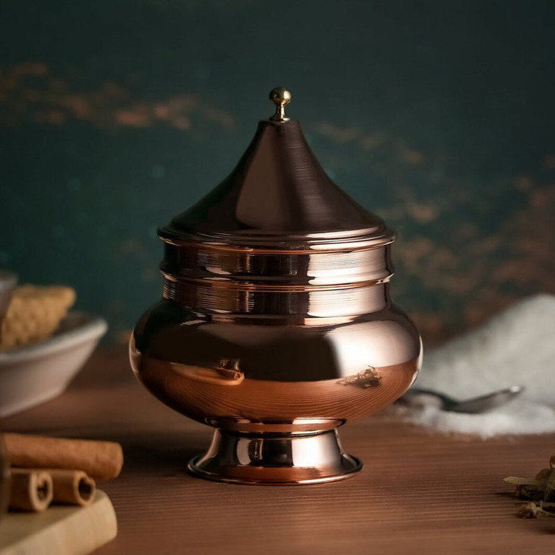 Bol à sucre en cuivre avec couvercle, petit pot en cuivre pour le café et le sucre