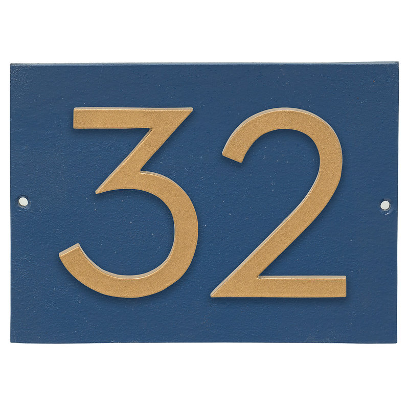 Plaque d’adresse murale sur 1 ligne flottante, Bleu mer, Or, Oui
