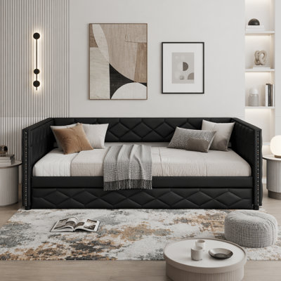Full XL Upholstered Daybed with Trundle, LED Lighting & USB Charging