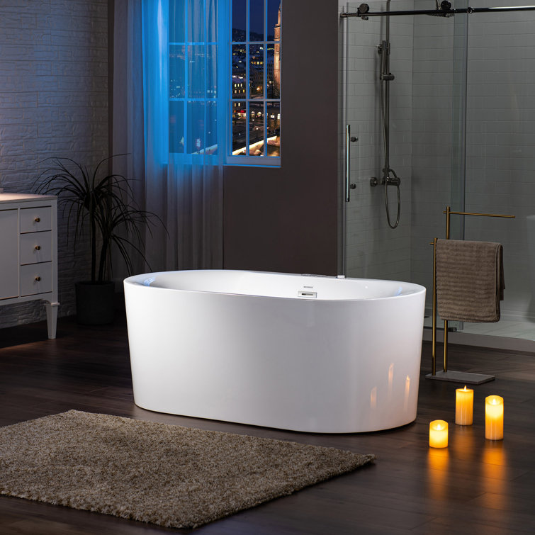 Whirlpool & Air Bubble Heated Freestanding Soaking Double Eened Bathtub with LED Control Panel, Chromatherapy