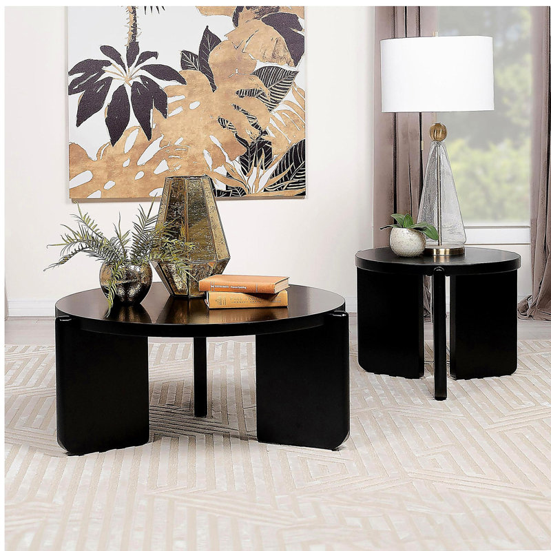 Harrison Black Round Solid Wood End Table