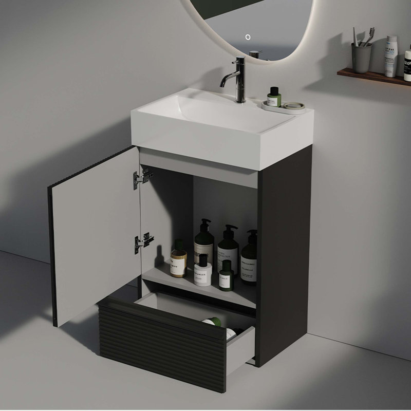 Meuble-lavabo autoportant pour salle de bain moderne Gada, Noir