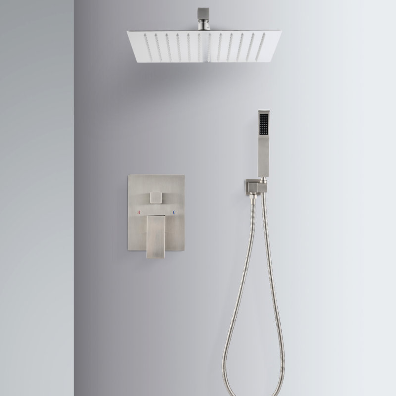 Système de pomme de douche à pluie de 12 po - Fixation murale, finition nickel brossé, laiton, buse autonettoyante, compatible avec la norme American Nickel