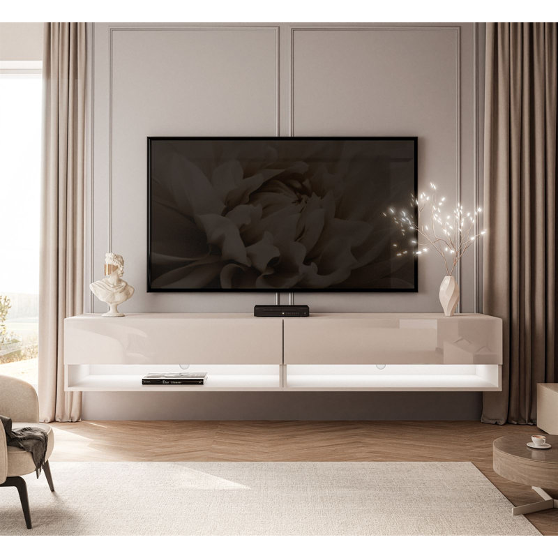 Wall mounted cabinet with LED lighting, Cashmere Gloss