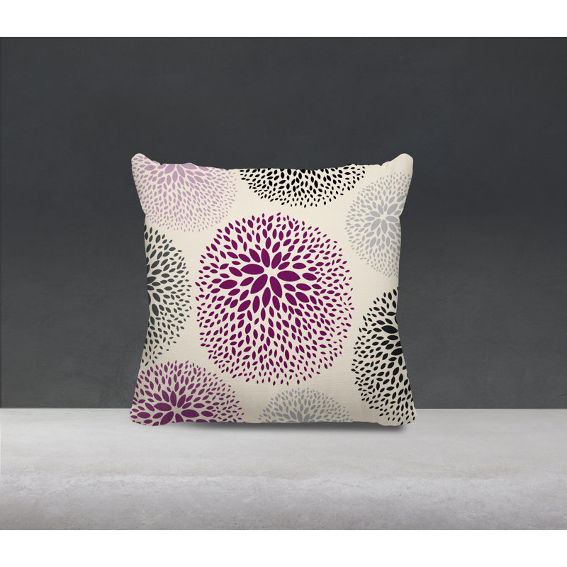 Coussin décoratif intérieur / extérieur en polyester filé à la main Bavière, H 19 po x l 19 po, Mauve / crème / noir / gris