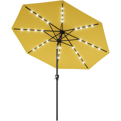 Parasol de patio extérieur 10 pi, parasol de table avec lumières solaires, 8 nervures robustes, protection contre les rayons UV pour le jardin, la piscine et la terrasse