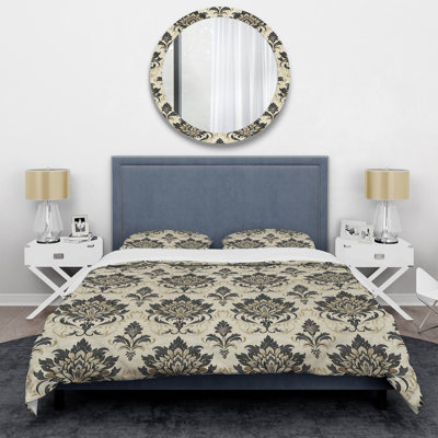 Ensemble de housse de couette moderne brun et beige à motif damassé classique II