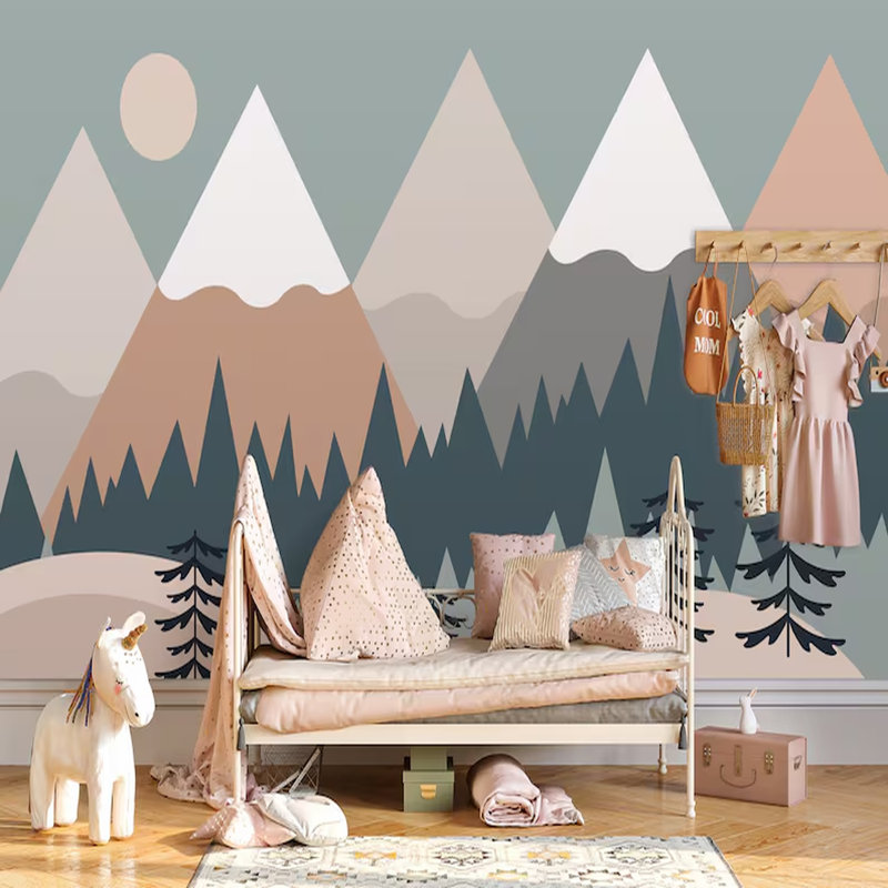 Nordic Peaks Adventure - Ensemble mural de montagne pour enfants, L 236 po x l 118 po