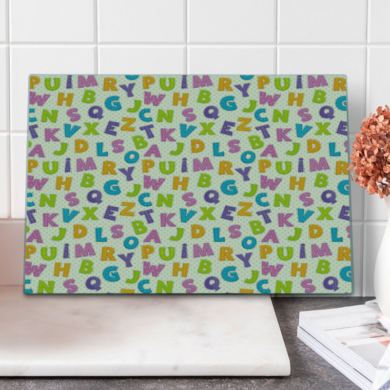 Ambesonne ABC Cutting Board Large Size Letters Alphabet ABC Multicolor