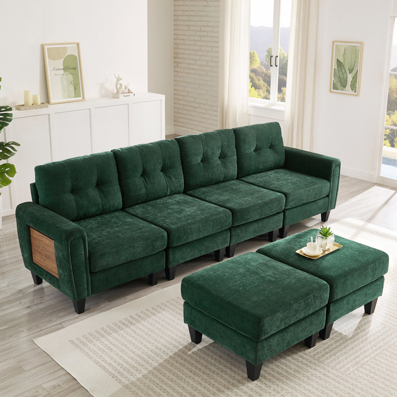 Canapé modulaire moderne en U de 115 po avec deux repose-pieds, ports USB et tables d'appoint, Vert