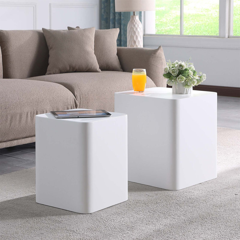  Table de bout avec table gigogne et plateau de chevet Meghal, H 14,82 po x l 15,6 po x P 15,6 po, Orange