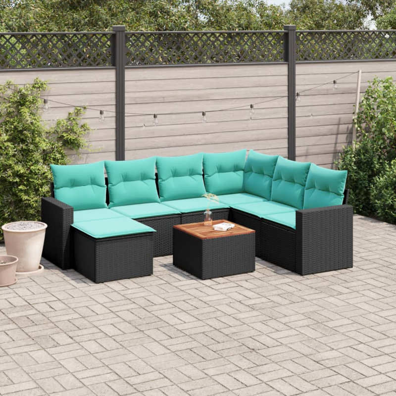 Vidaxl 8 Piece Patio Sofa Set With Cushions Poly Rattan, Blue, Black