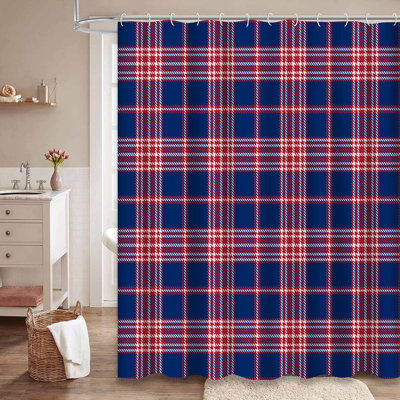Patriotic Tartan White Blue Red Navy Shower Curtain with 12 Hooks