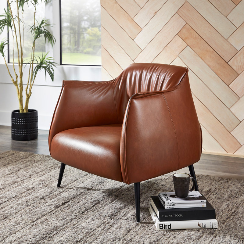 Rankins Oversized Faux Leather Barrel Chair, Brown