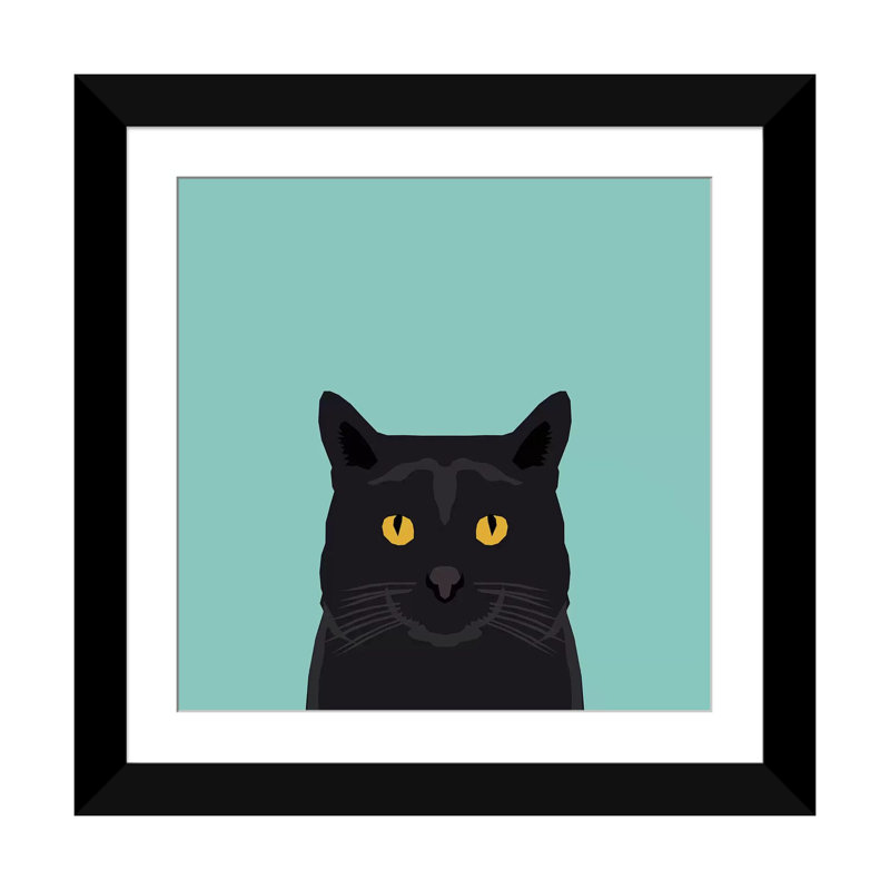 « chat », impression sur toile tendue, H 16 po x l 16 po x P 1 po, Papier d'art encadré noir, Blanc