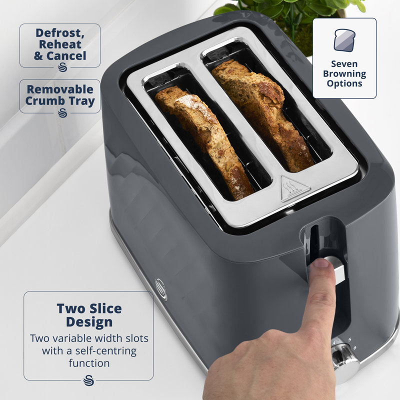 Swan Windsor Kitchen Set, 1.7L Fast Boil Kettle & 2 Slice Toaster, White, SK14611WHT & ST14071WHT, Grey