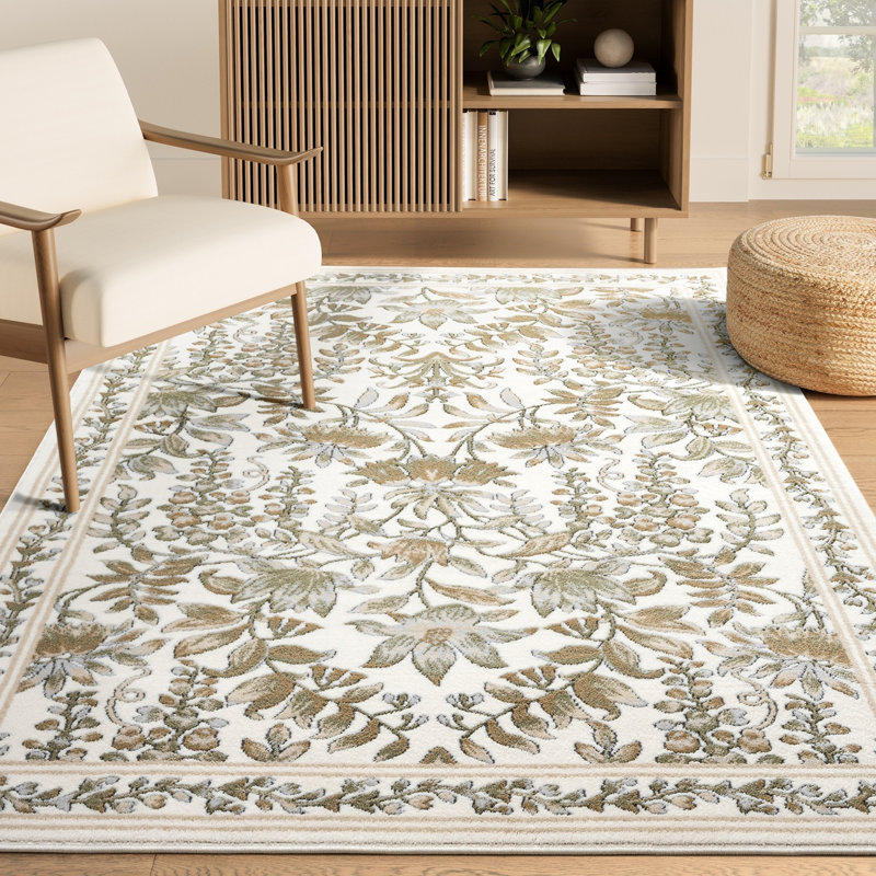 Abani Kruse SAV190A Traditional Ivory Taupe Botanical Floral Vintage Area Rug, Rectangle 8'11" x 12'