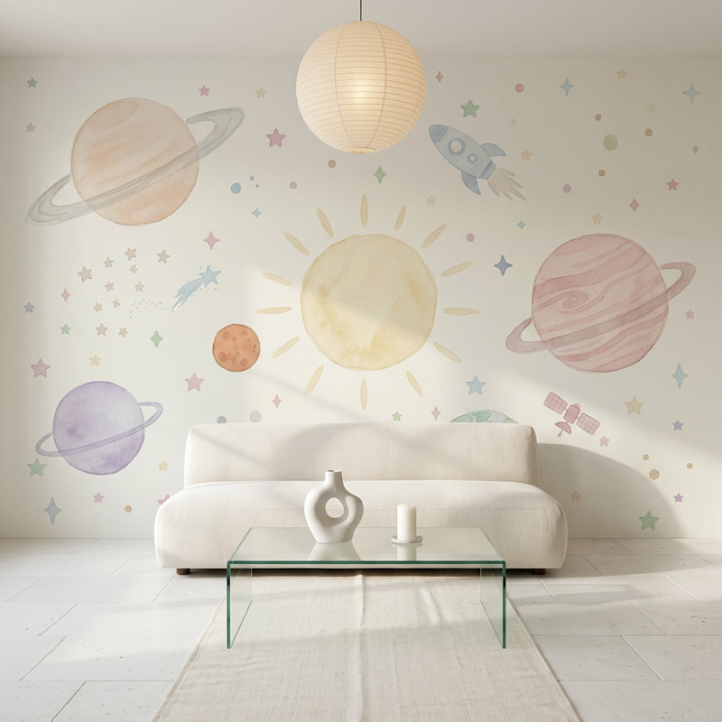 Décoration murale espace planètes célestes amovibles Space, Texturé non collé, 100 po x 96 po