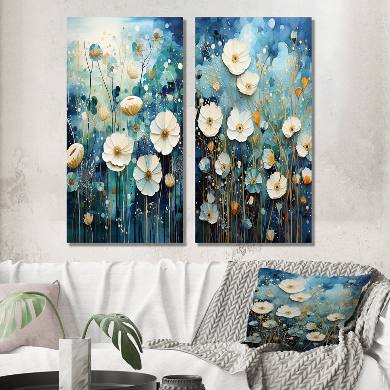 «Blue Tranquil Gardens», 2 pièces sur toile, Toile tendue, H 20 po x l 24 po