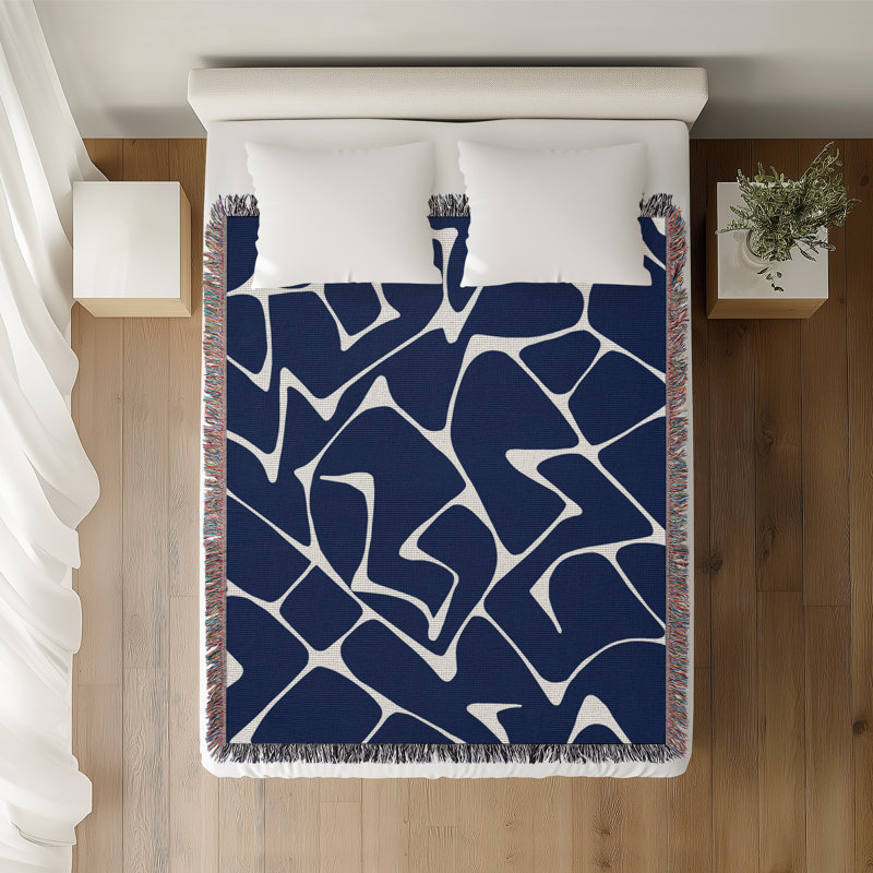 Jeté 100% coton abstrait Mola, L 60 po x l 60 po, Marine