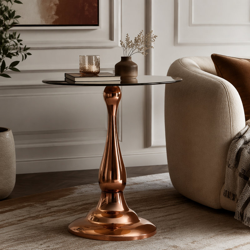 Table de bout ronde 19,6 pouces, Brun, or rose