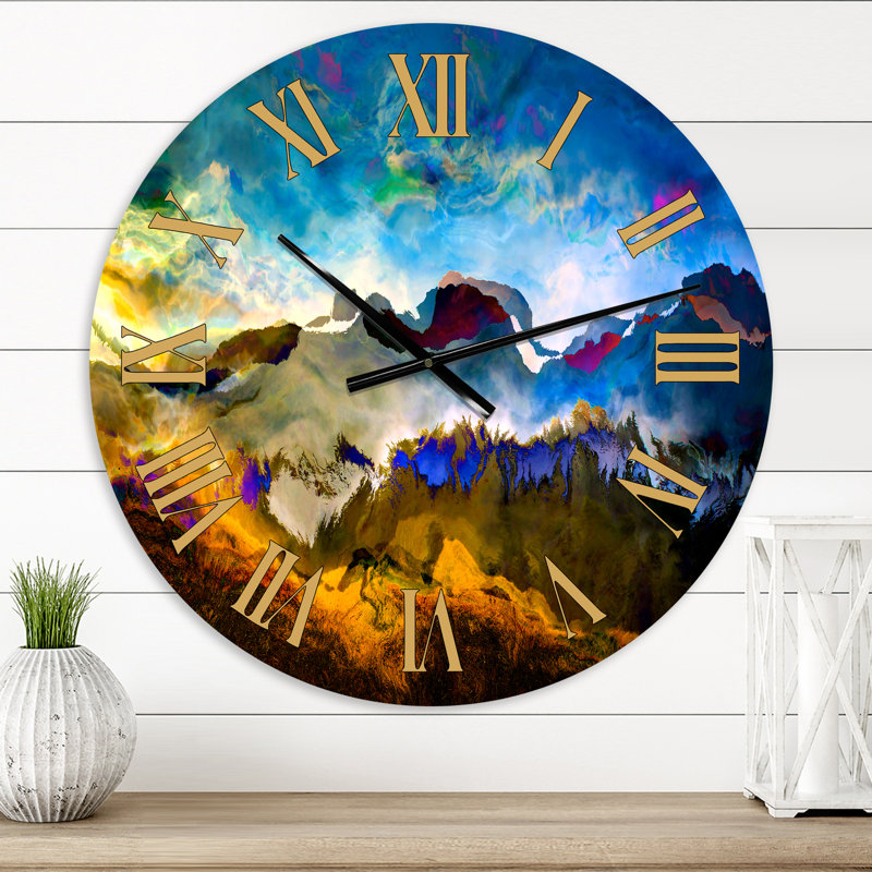 Paysage de montagne avec horloge murale campagnarde bleu foncé, Petit