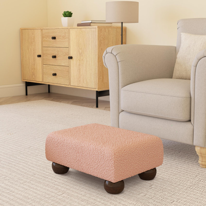 Autryville Wood Bun Feet - Fabric, Pink, Mahogany, Boucle