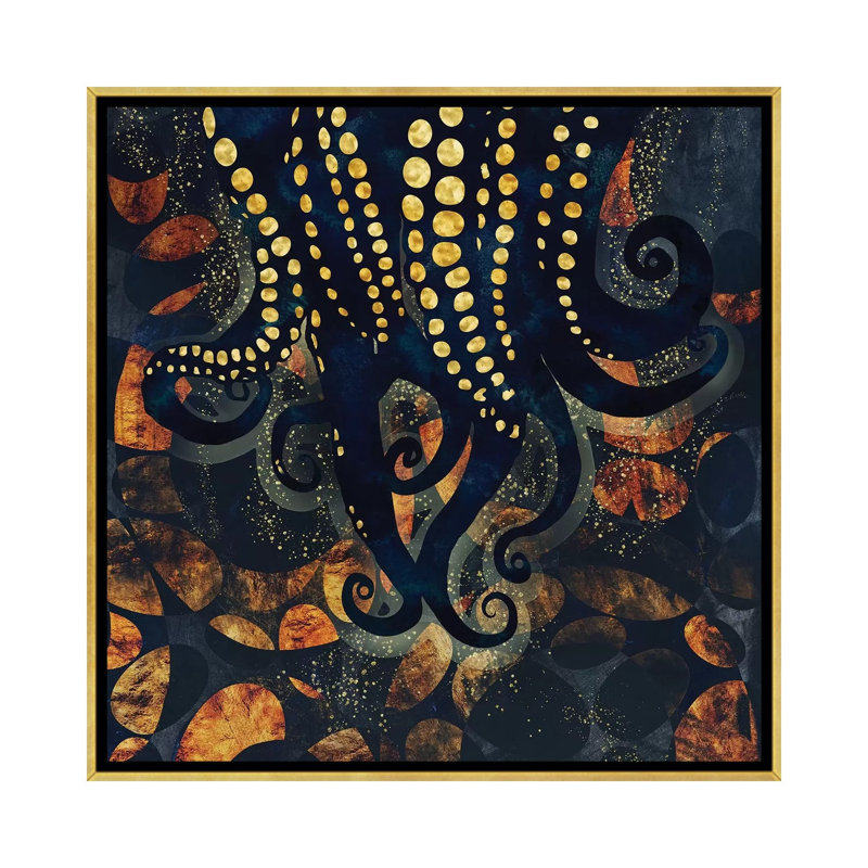 «Metallic Ocean I», reproduction d'impression, H 26 po x l 26 po x P 1,5 po, Toile encadrée d'or, Pas de tapis