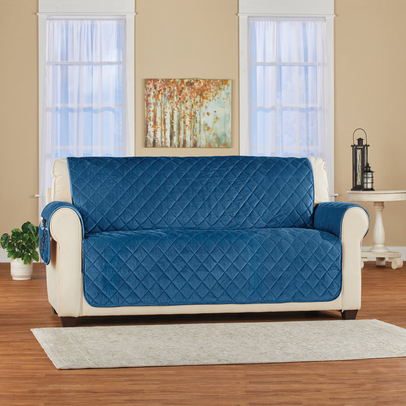 Polyester Box Cushion Loveseat Slipcover, Blue, 0.6" H x 75" W x 88" D