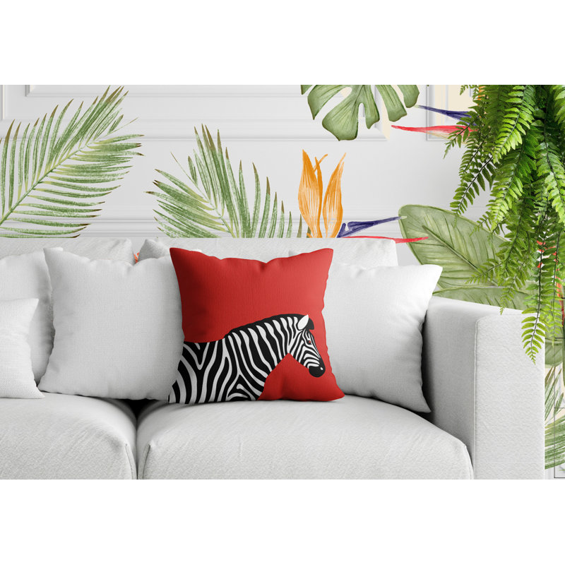 Oreiller carré réversible intérieur / extérieur Hala Zebra, Red, H 19 po x l 19 po x P 5,25 po