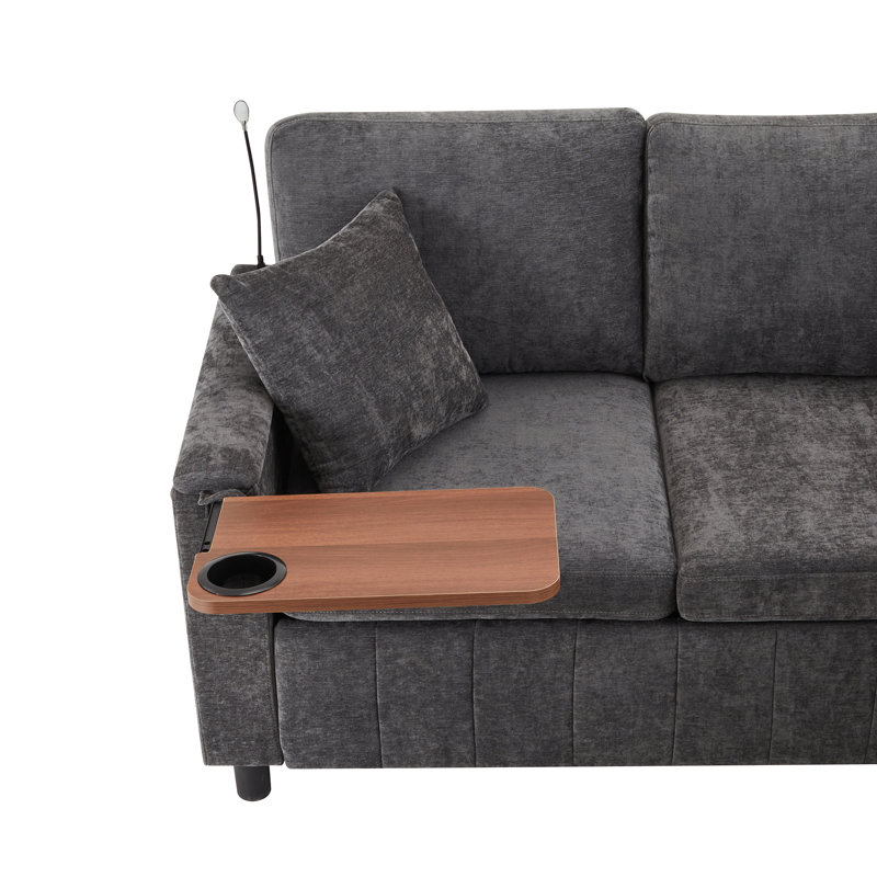 6 Seater Chenille Sofa with Storage, Grey