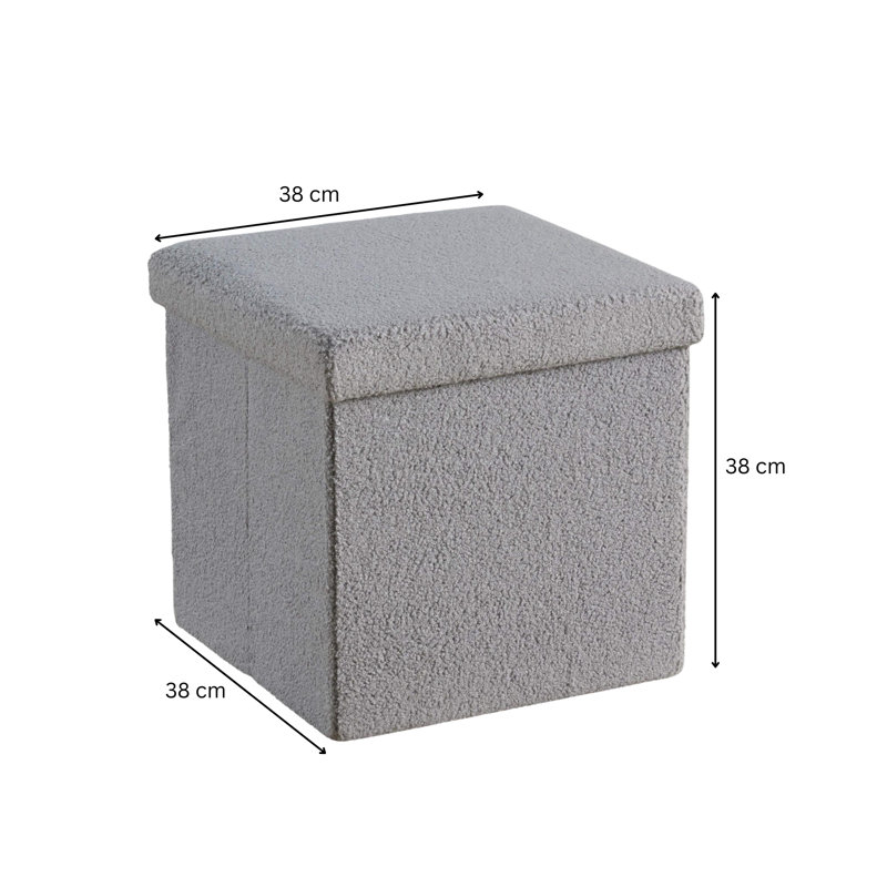 Patericia 38cm Square Boucle Fabric Grey Storage Ottoman