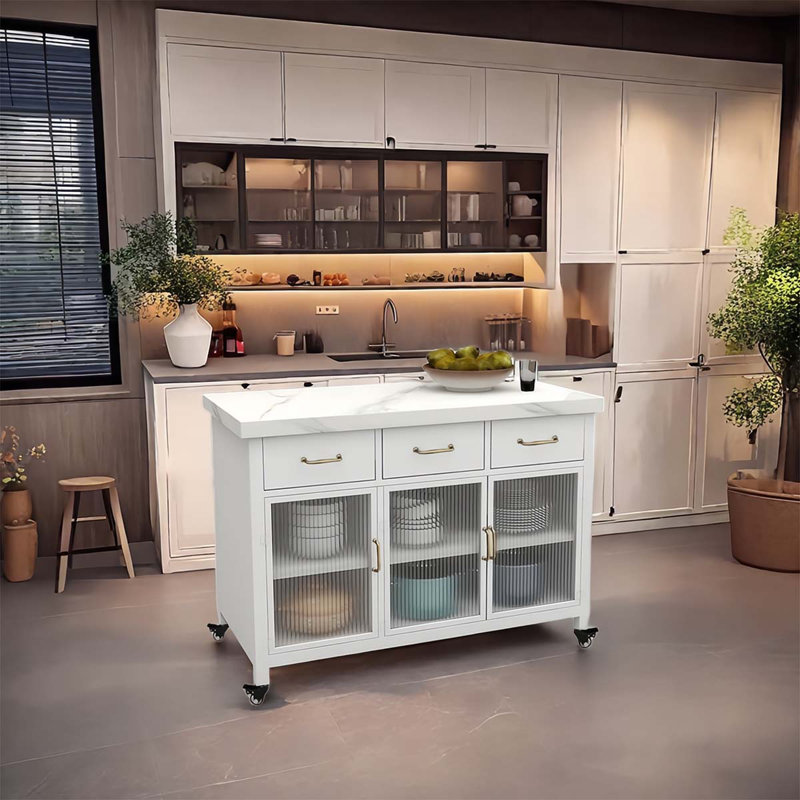 Open kitchen marble movable simple island