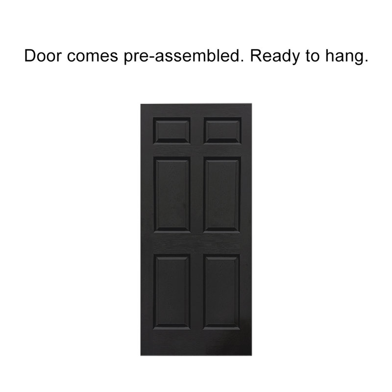 30 In. X 80 In. Black Painted Finished Composite MDF 6 Panel Interior Sliding Barn Door With Hardware Kit, 30" x 84", Dark