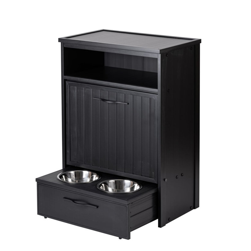 Ian ECOFLEX Dog Feeding Station with Built-In Storage & Double Bowls, Black