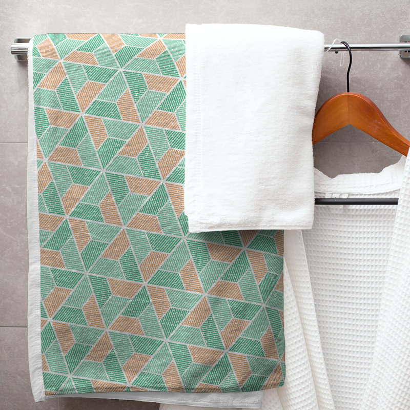 Serviette de bain trapézoïde, Vert/orange
