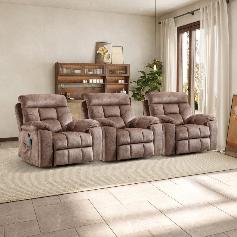 Yahani 42.7" Wide Oversize Microfiber Lift Assist Reclining Chair with Massage Heating & Dual Hidden Cupholders & USB & Side Pocket Set of 3