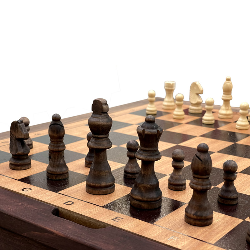 Wooden Chess Checkers and Backgammon 3 in 1 Combo Game Table Furniture Set, 25" x 25", 4" King