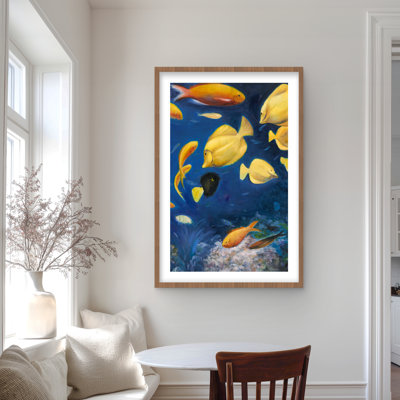 Poisson sous la mer - Reproduction encadrée bleue classique contemporaine