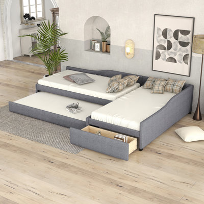 Upholstered Double Daybed With Trundle And Drawer