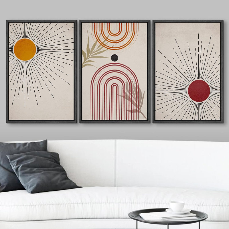 «Boho Mid-Century coloré géométrique soleil planètes illustrations abstraites art moderne décor bohémien» 3 - pièces sur