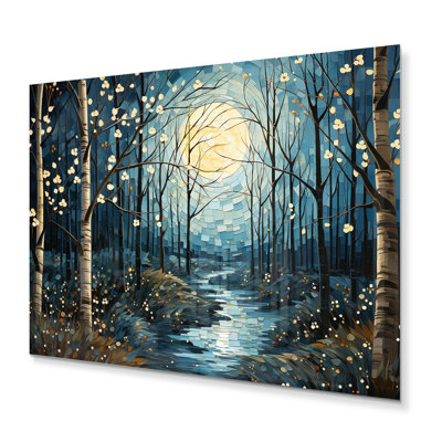 Birch Woods Mystic Moonlight VI - Art mural en métal avec bouleau