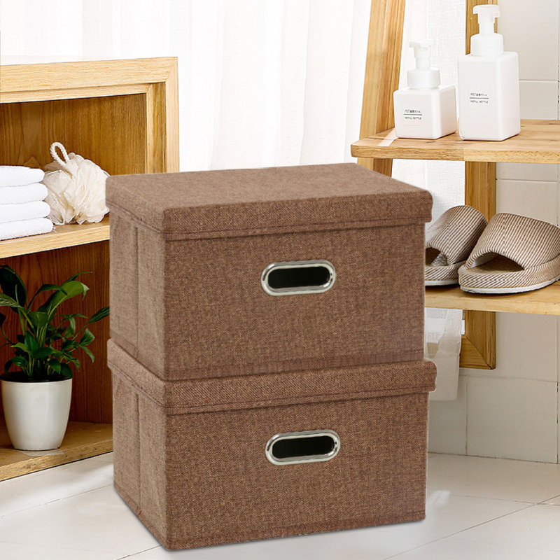 Collapsible Linen Fabric Storage Bin, Brown