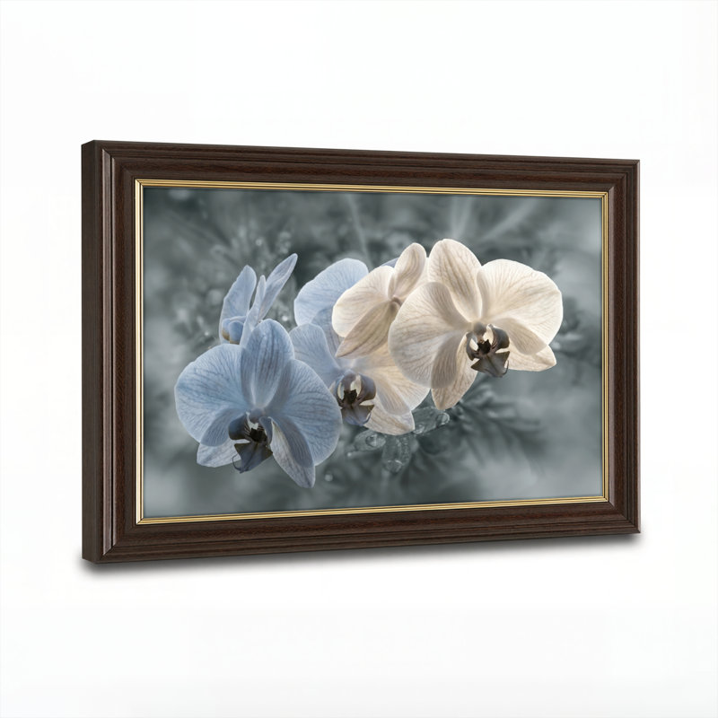 Art mural antique sur toile encadré doré pour le salon, la chambre à coucher, le bureau ou le vestibule - Décoration murale décorative avec orchidée