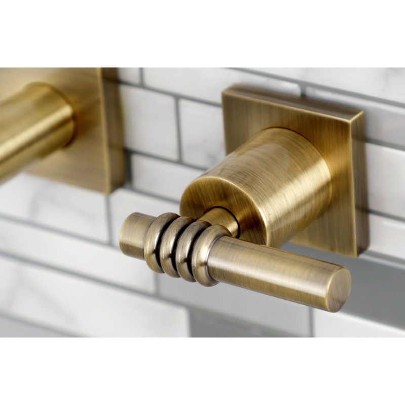 Kingston Brass Concord Two-Handle 3-Hole Wall Mount Bathroom Faucet, Antique Brass, Lever Tilde