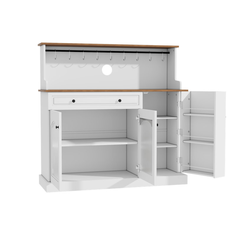 Garde-manger avec porte vitrée et tablette pour micro-ondes, Blanc
