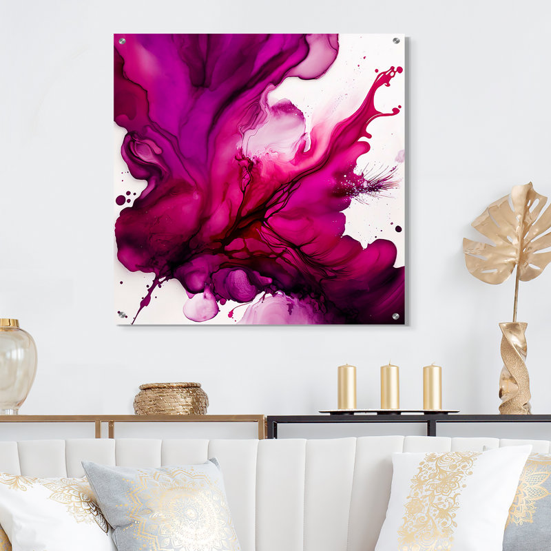Ancien mystère in Viva Magenta II - Art mural acrylique abstrait à encre liquide, H 36 po x l 36 po