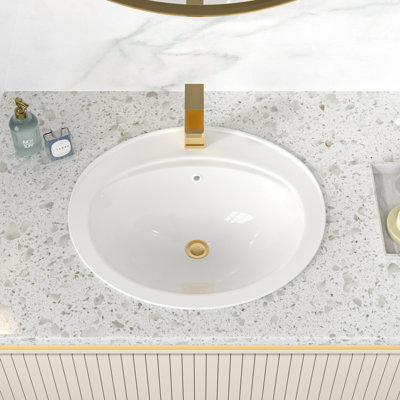 22" L x 19 1/2" W White Oval Ceramic Drop-In Bathroom Sink with Overflow and Sink Faucet Hole